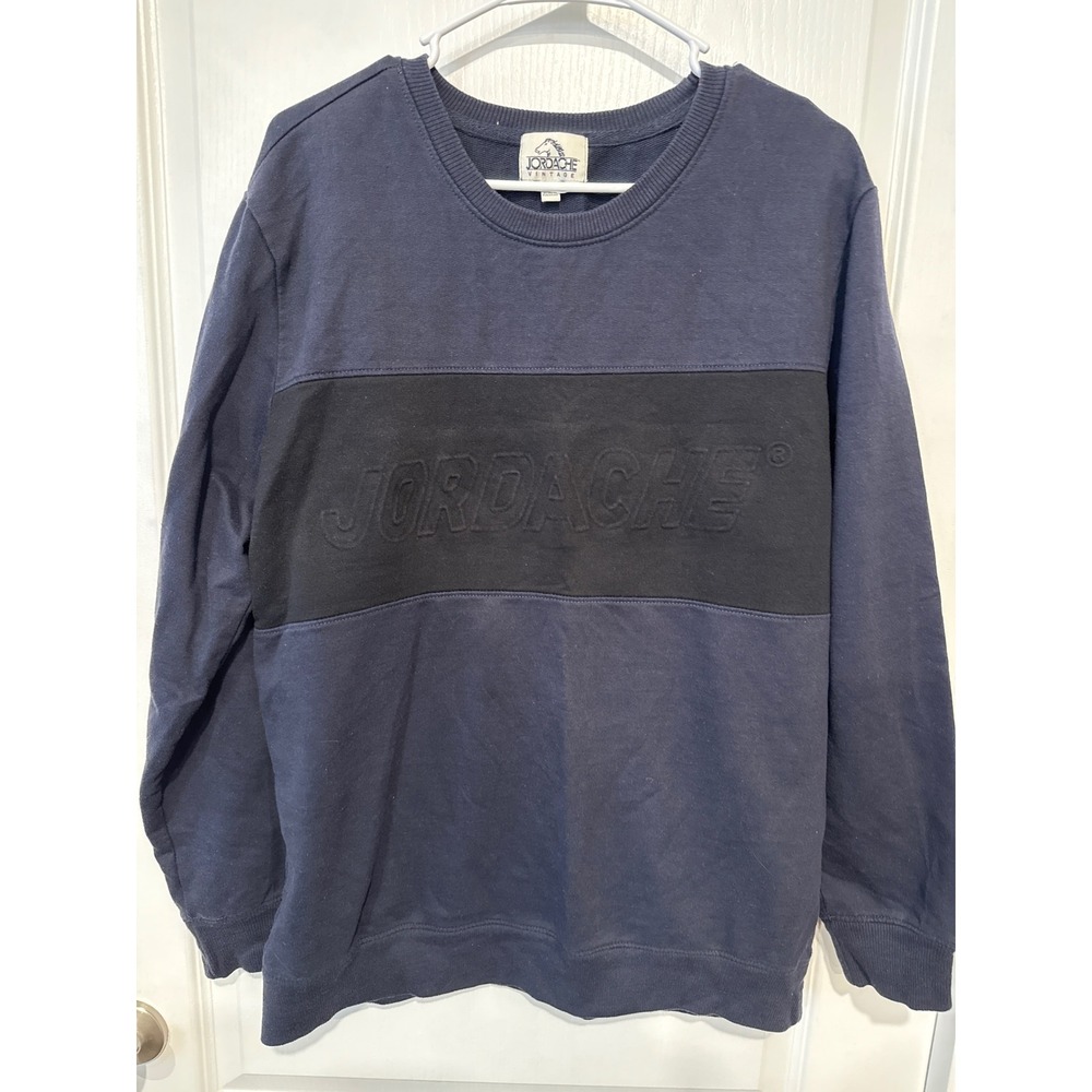 Jordache Vintage Mens Crewneck Sweatshirt Navy Blue Size L G